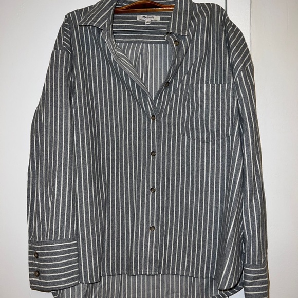MADEWELL Grey White Stripe Flannel Westward Button Down - Picture 6 of 8